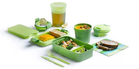 Контейнер для еды с набором столовых приборов, пластик, Зеленый - Curver