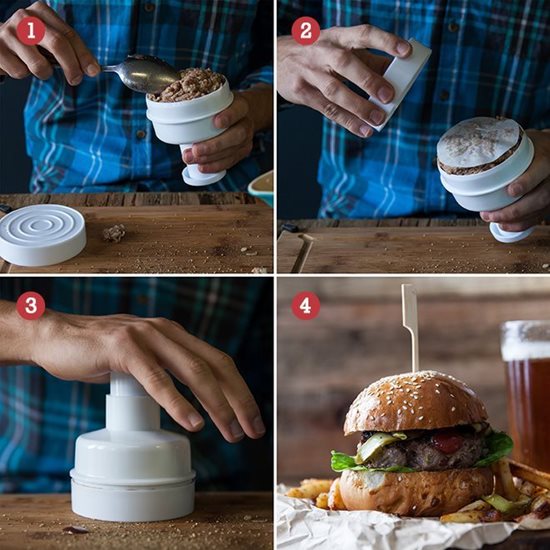 Zestaw z prasą do burgerów i 100 woskowanymi krążkami, 9 cm - od Kitchen Craft