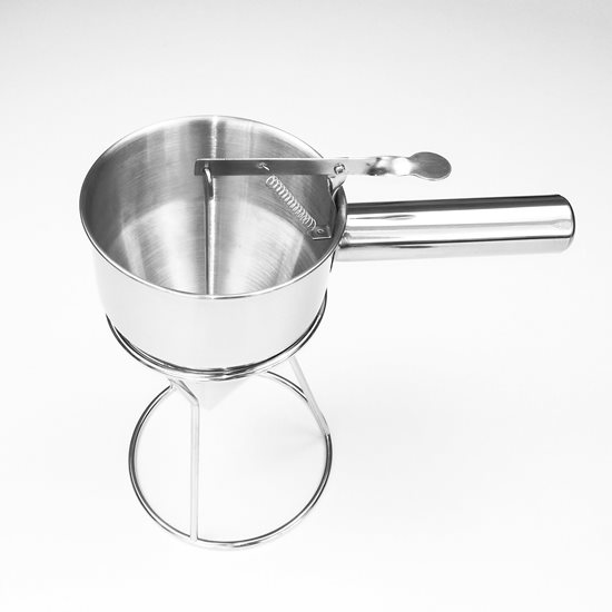 Funnel for pouring batter, with holder, stainless steel