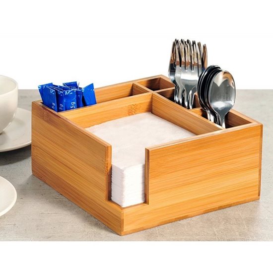 Cutlery and napkin box, 18 x 18 cm, bamboo - Kesper