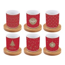 Set of 6 70 ml porcelain cups with saucers, "Coffee Mania", red and gold - Nuova R2S