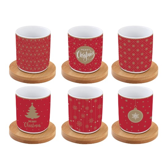 Set van 6 porseleinen kop met schotel 70 ml, "Coffee Mania", rood en goud - Nuova R2S