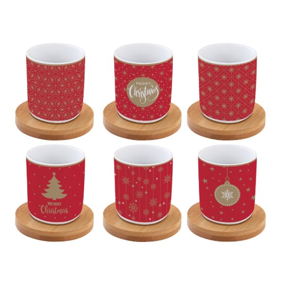 Conjunto de 6 xícaras de porcelana de 70 ml com pires, "Coffee Mania", vermelho e dourado - Nuova R2S