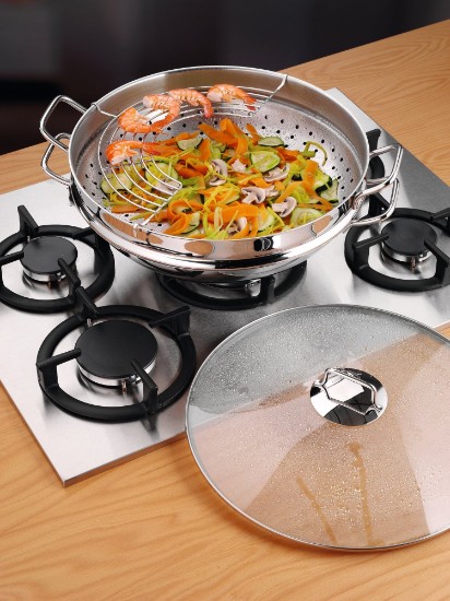 Wok-pannu, 4 kpl, ruostumaton teräs, 36 cm, "Macao" - WMF