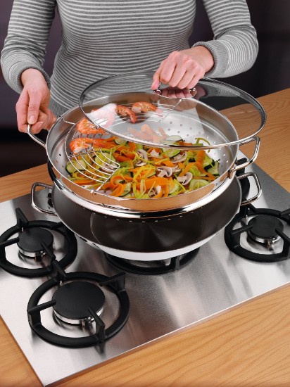 Wok pan, 4 píosaí, cruach dhosmálta, 36 cm, "Macao" - WMF