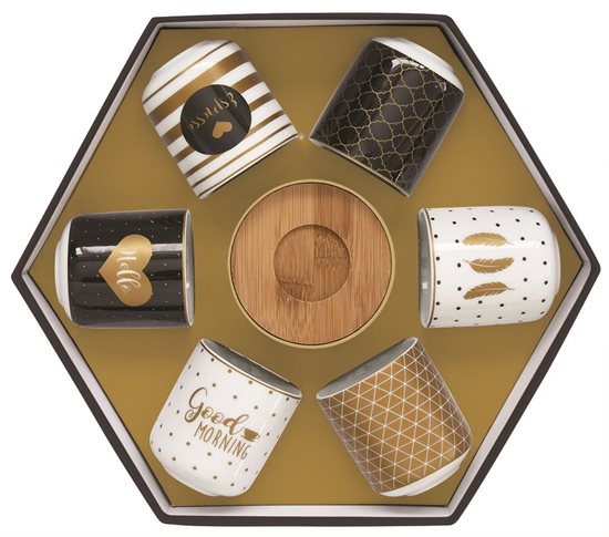 "Coffee Mania" készlet, 6 db csésze és csészealj, 70 ml, porcelán, fekete és arany - Nuova R2S