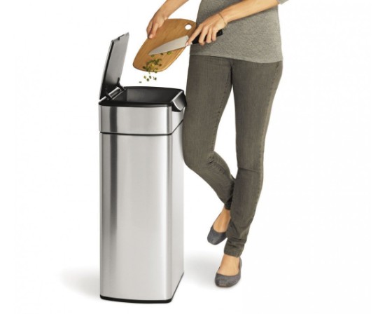 Trash can with touch bar, 30 L, Slim, stainless steel - simplehuman