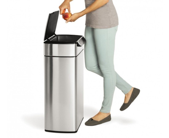 Søppelbøtte med berøringsstang, 30 L, Slank, rustfritt stål - simplehuman
