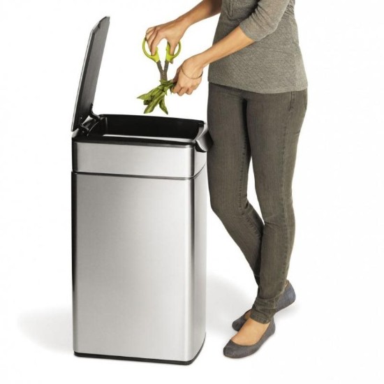 Trash can with touch bar, 30 L, Slim, stainless steel - simplehuman