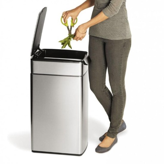 Trash can with touch bar, 40 L, Slim, stainless steel - simplehuman