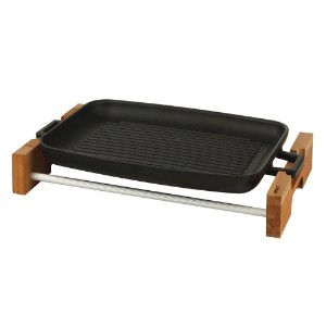 Grill, cast iron, 31 x 42 cm, with wooden stand - LAVA