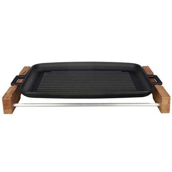 Grill, cast iron, 31 x 42 cm, with wooden stand - LAVA