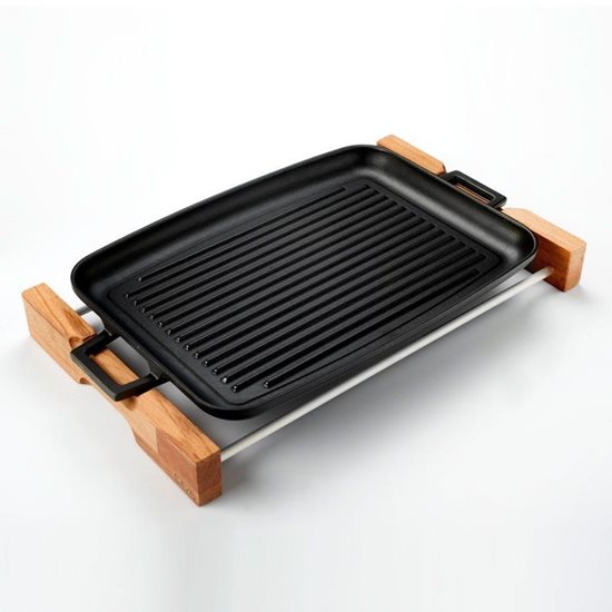 Grill, cast iron, 31 x 42 cm, with wooden stand - LAVA