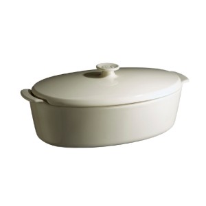 Oval bowl, ceramic, with lid, 41.5 x 24cm/5.8L, Clay - Emile Henry