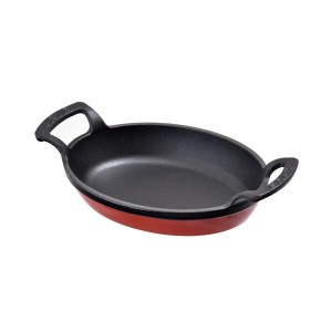 Cast iron pan, oval, 19 x 14 cm, red - LAVA brand