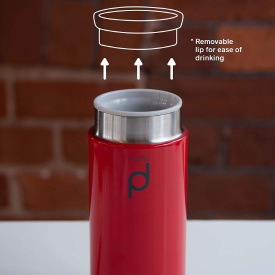 "DrinkPod" thermally insulating bottle made of stainless steel, 300 ml, Red - Grunwerg