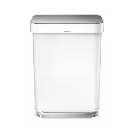 Trash can with pedal, 55 L, stainless steel, White - simplehuman