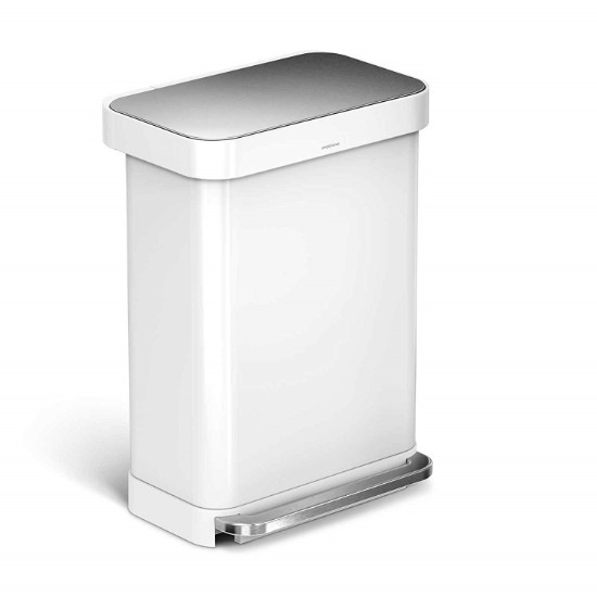 Lixeira com pedal, 55 L, aço inoxidável, branco - simplehuman