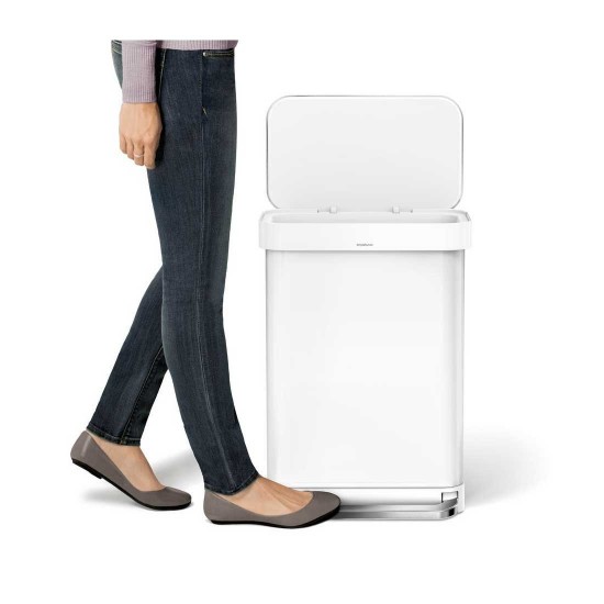 Pattumiera con pedale, 55 L, acciaio inossidabile, Bianco - simplehuman