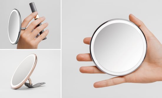 Pocket makeup mirror, with sensor, 10.4 cm, Silver - "simplehuman" brand