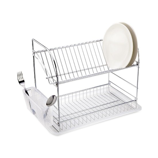 Dvoslojni stalak za sušenje posuđa s držačem za pribor za jelo, 44 x 26 x 35 cm - Tekno-tel