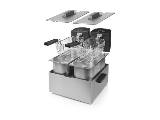 2-compartment fryer, 6 l, 2x1800 W, silver - Princess