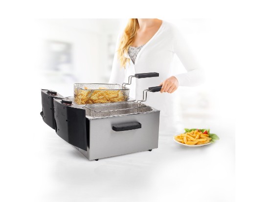 2-compartment fryer, 6 l, 2x1800 W, silver - Princess