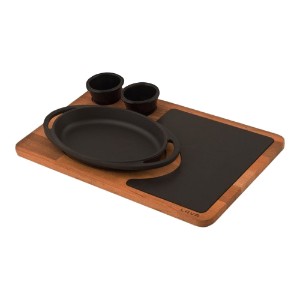 Wooden platter with cast iron pan, 21x14 cm - LAVA