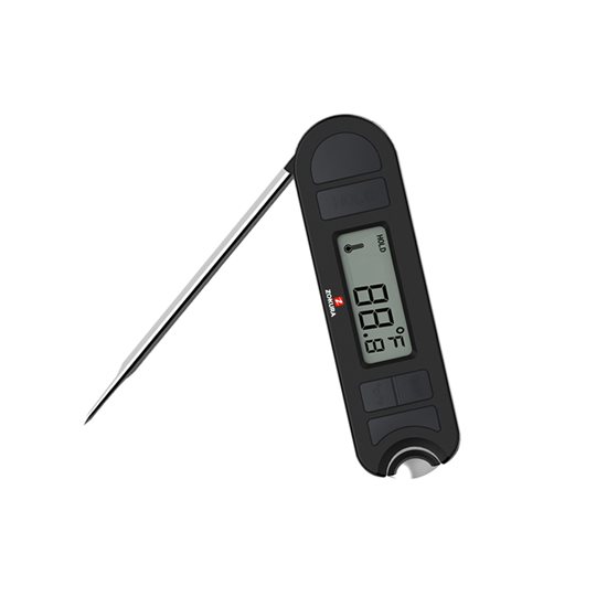 Kødtermometer, med lågåbner, sort - Zokura