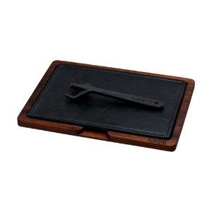 Cast iron platter with wooden stand, 20 x 30 cm - LAVA brand