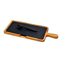 Cast iron serving platter with wooden support 17 x 37 cm - LAVA brand