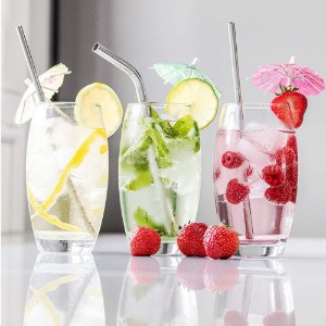 Set of 4 stainless steel curved straws and cleaning brush - Grunwerg