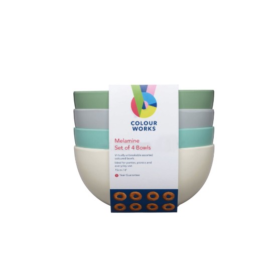 Zestaw 4 misek z melaminy, 15 cm - Colourworks