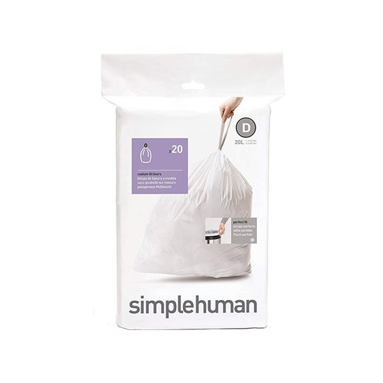 Šiukšlių maišeliai, kodas D, 20 L / 20 vnt, plastikiniai - simplehuman