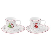 Set of 2 coffee mugs with saucers, 120 ml, porcelain, "Christmas Gnomes" - Nuova R2S