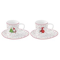 Set of 2 coffee mugs with saucers, 120 ml, porcelain, "Christmas Gnomes" - Nuova R2S