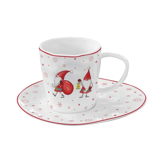 Porcelanasta skodelica za čaj s krožničkom, 250 ml, "Christmas Gnomes" - Easy Life