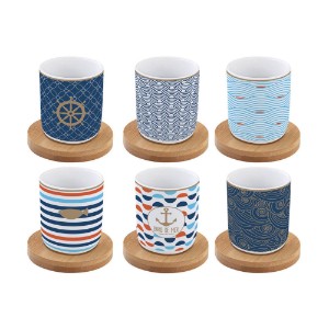 Set of 6 cups with saucers, porcelain, 70ml, "Bord de Mer" - Nuova R2S