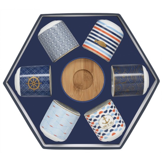 Set of 6 cups with saucers, porcelain, 70ml, "Bord de Mer" - Nuova R2S