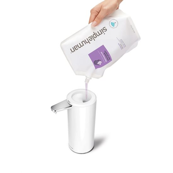 Dispenser med sensor, för flytande tvål, 266 ml, vitt rostfritt stål - märke "simplehuman"