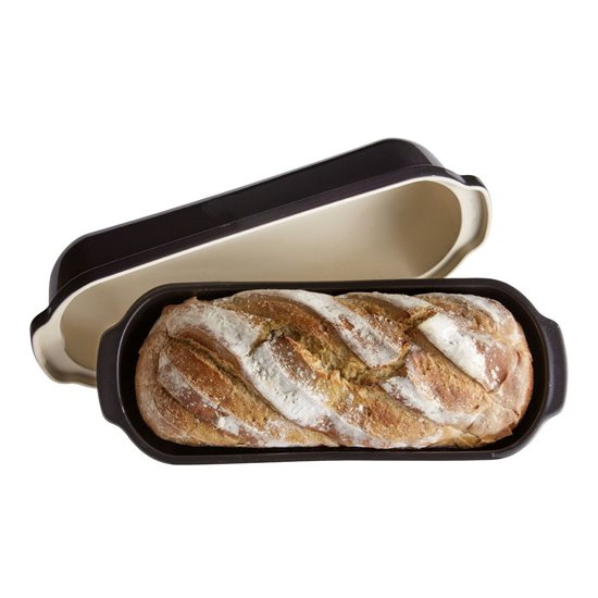 Batard bread baking pan, ceramic, 39x16.5 cm/4.5 l, Charcoal - Emile Henry 