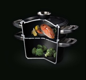 Set 3 piese pentru gatit la aburi, aluminiu, 24 cm/4,5 L - AMT Gastroguss