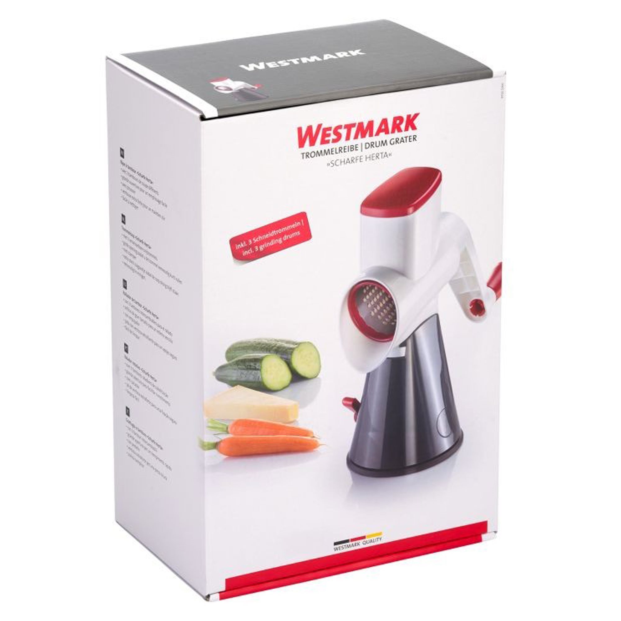  Westmark Multipurpose Rotary Cheese Grater with 4  Interchangeable Stainless Steel Drums and Non-Slip Suction Pad: Home &  Kitchen