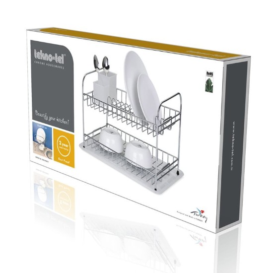 Égouttoir à vaisselle à étages avec porte-couverts, acier, 47 × 32 × 31 cm - Tekno-tel