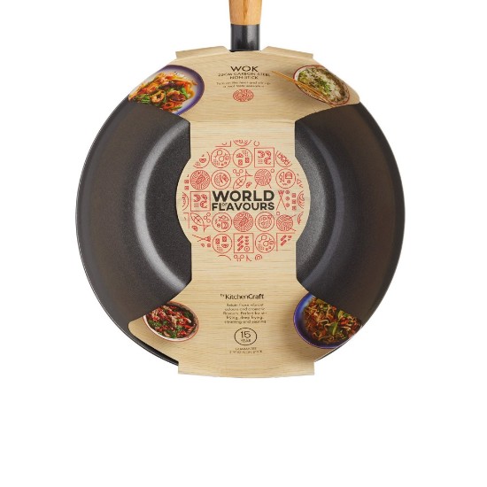 Pan wok, 25 cm, cruach carbóin - déanta ag Kitchen Craft