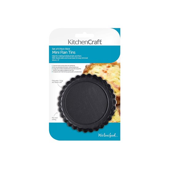 Set of 4 baking tins for mini-tarts, steel, 10 cm - Kitchen Craft