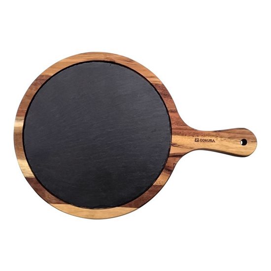 Servírovací tanier vyrobený z drevenej agáty a bridličky, 36,7 x 25 cm - Zokura