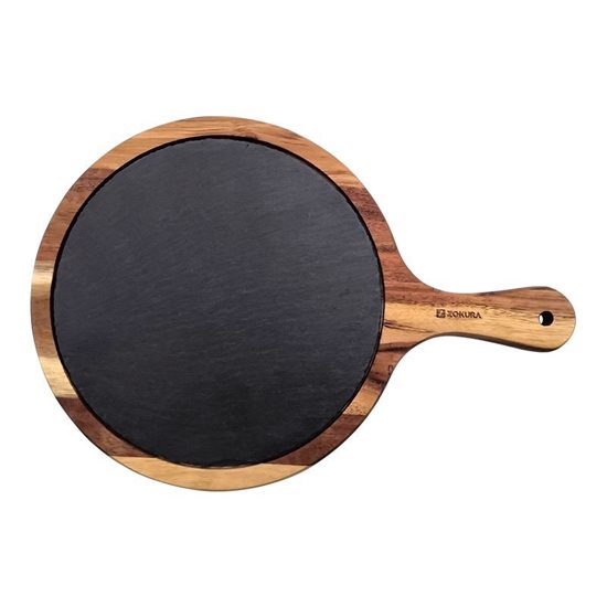 Serving platter made of wood acacia and slate, 36.7 x 25 cm - Zokura