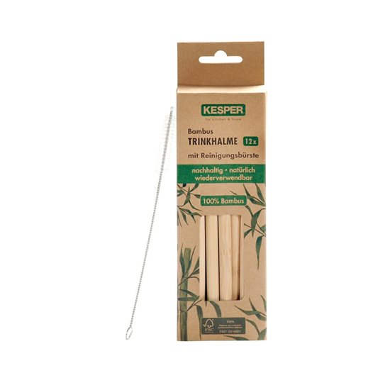 Conjunto 12 canudos de bambu, 20 cm - Kesper