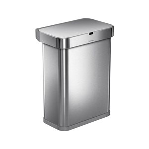 Trash can with sensor and voice control, rectangular, 58 L, stainless steel - simplehuman